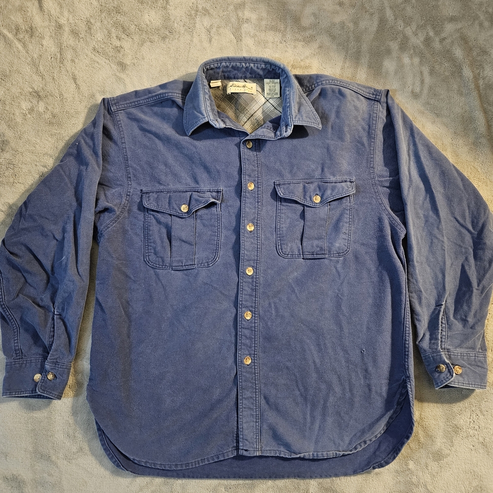 Eddie Bauer Men's Casual Blue Button-Down Shirt Large